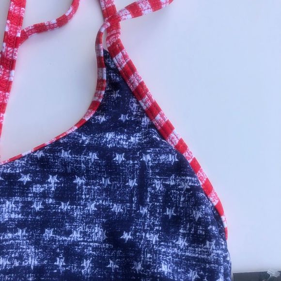 Mossimo Red White Blue Americana Swim Top New L - Picture 3 of 4